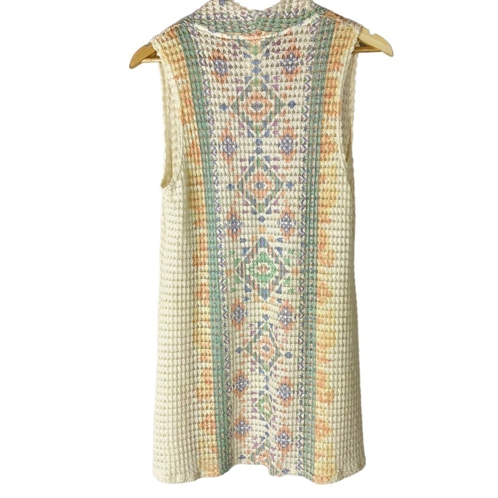 NWT Blu Pepper Waffle Knit Long Line Open Front Vest Cottagecore‎ Grandmacore - Picture 2 of 5